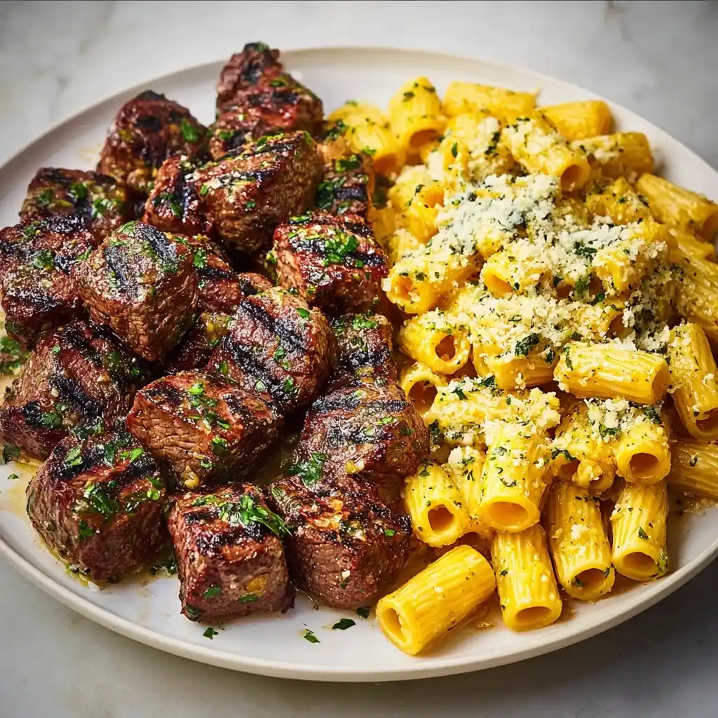 Garlic Butter Steak with Parmesan Rigatoni