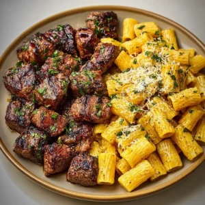 Garlic Butter Steak with Parmesan Rigatoni