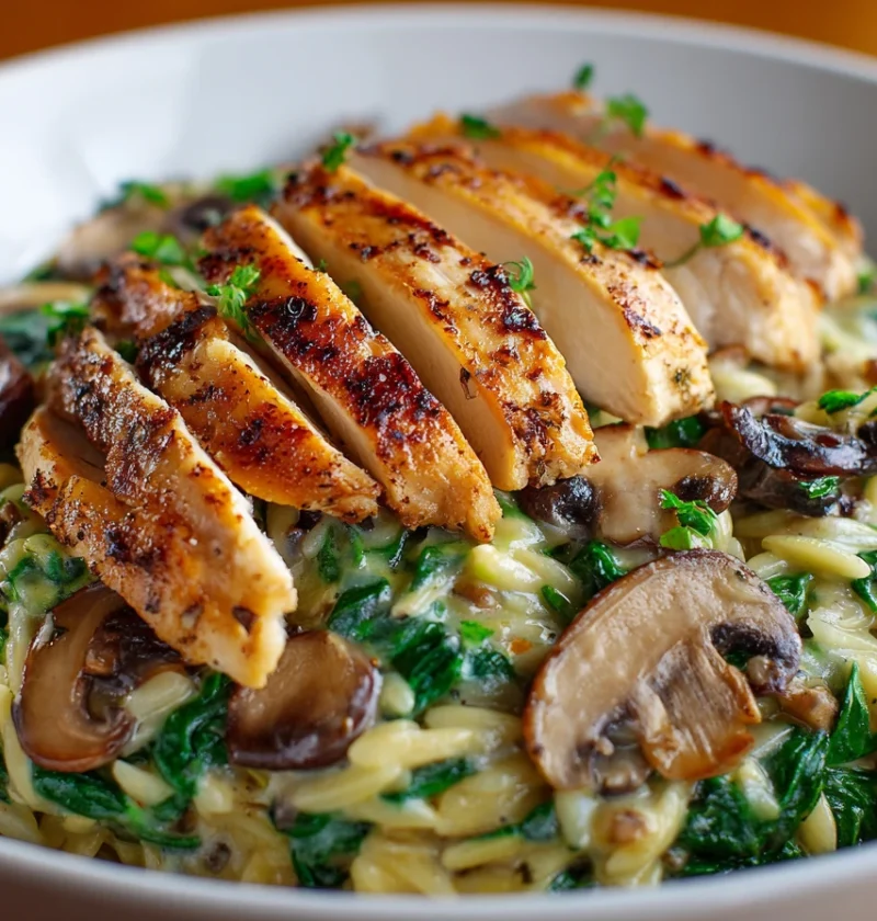 One-pan Creamy Spinach Mushroom Orzo Recipe Easy Spinach Mushroom Chicken Orzo Best Creamy Orzo With Chicken Skillet How T...