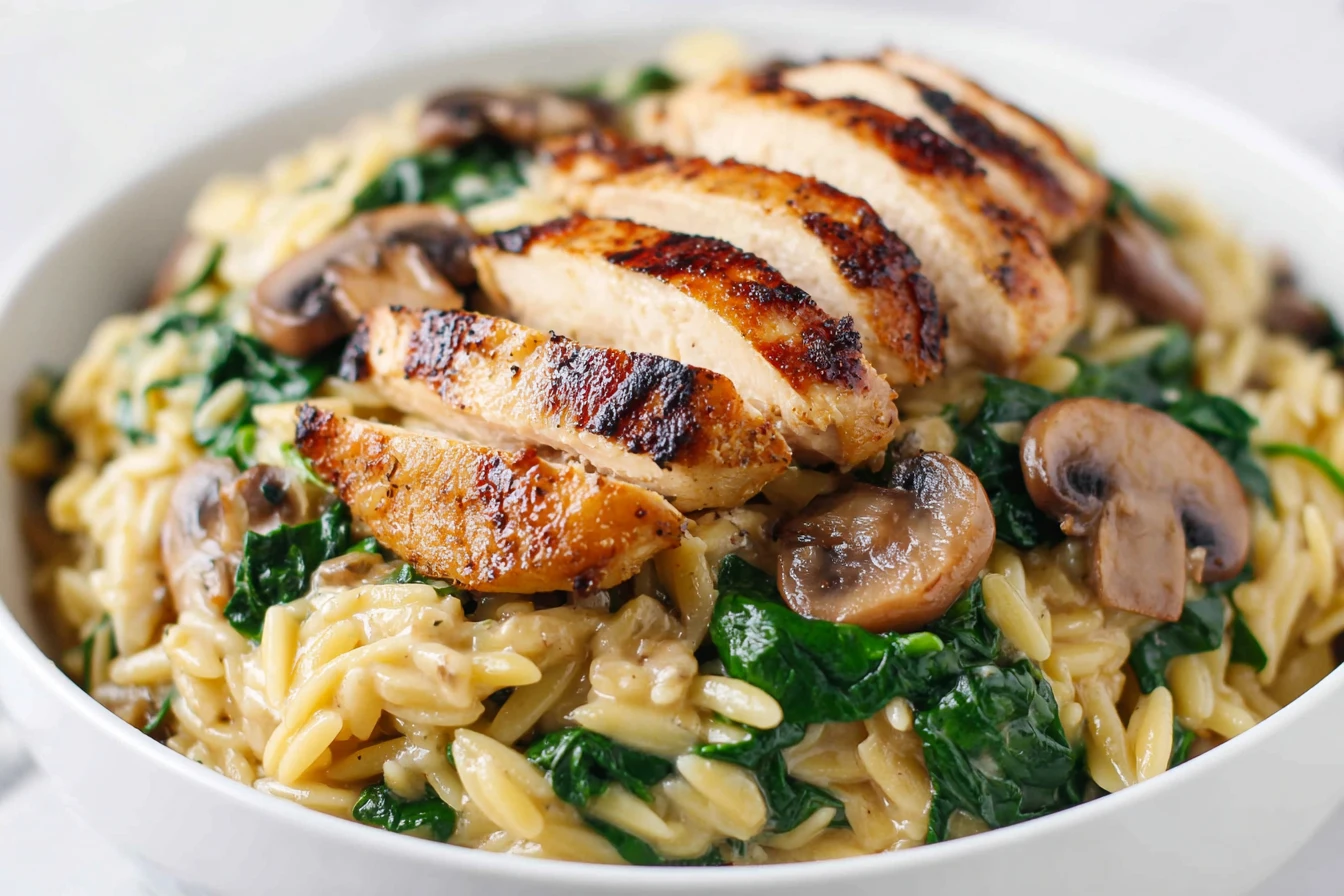 One-pan Creamy Spinach Mushroom Orzo Recipe Easy Spinach Mushroom Chicken Orzo Best Creamy Orzo With Chicken Skillet How T...