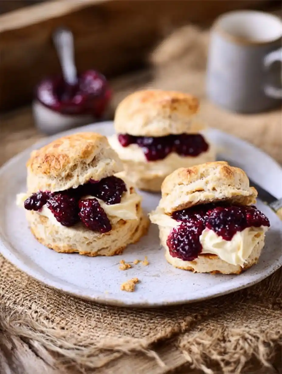 Apple scones with blackberry compote