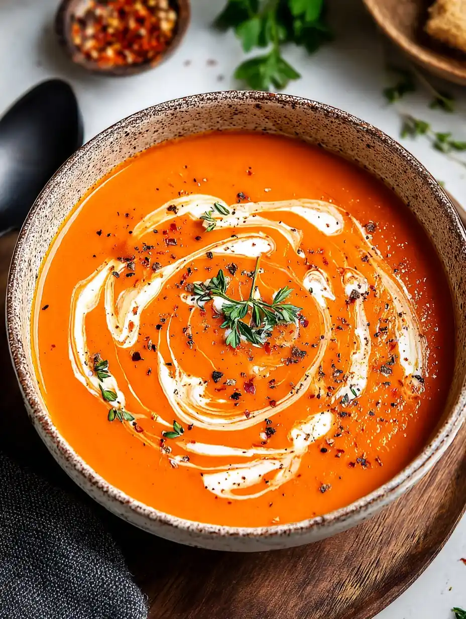 Creamy Roasted Sweet Potato and Red Pepper Soup
