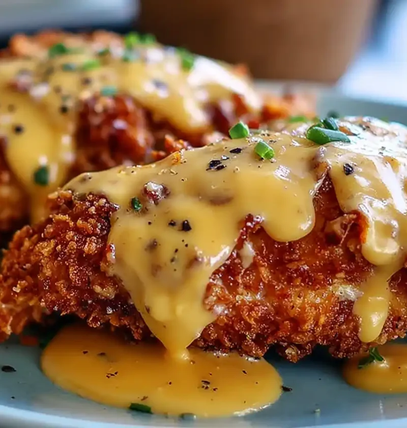 Crispy Pretzel Chicken And Creamy Mustard Cheddar Sauce (2)