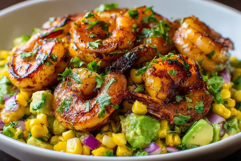 Grilled Shrimp Bowl with Avocado Corn Salsa