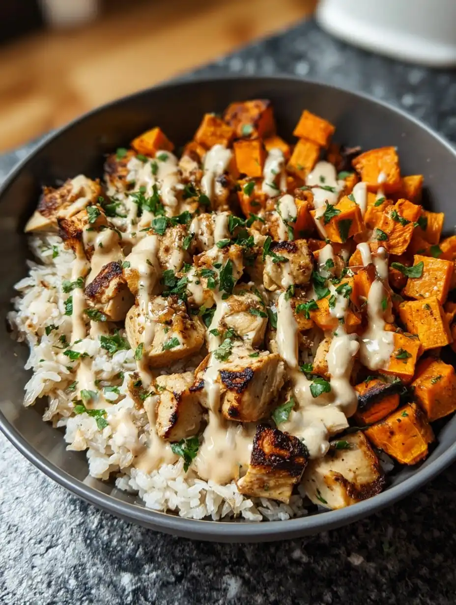 Healthy Chicken Sweet Potato Rice Bowl