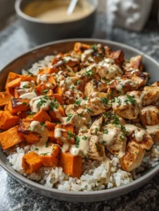 Healthy Chicken Sweet Potato Rice Bowl