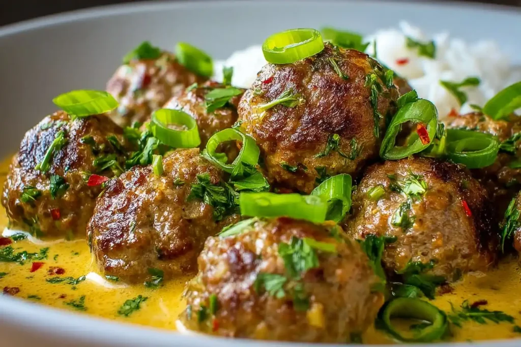 Jerk Meatballs In Coconut Curry Sauce
