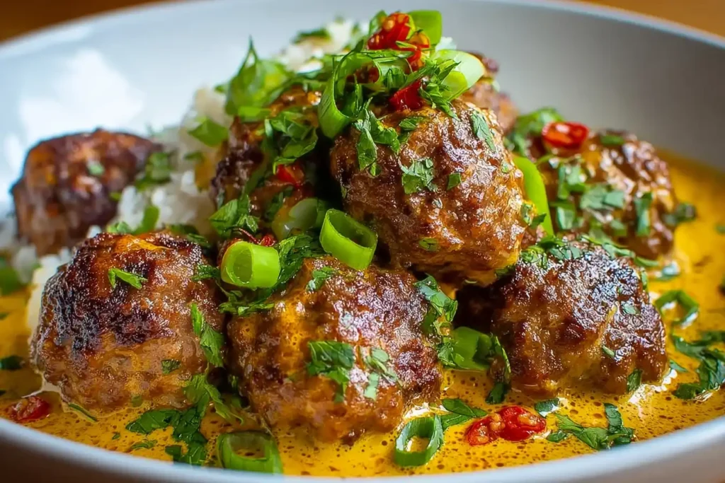 Jerk Meatballs In Coconut Curry Sauce 