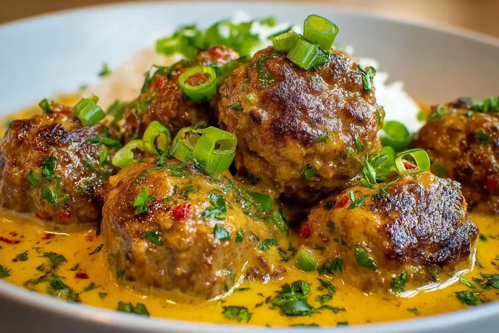 Jerk Meatballs In Coconut Curry Sauce 