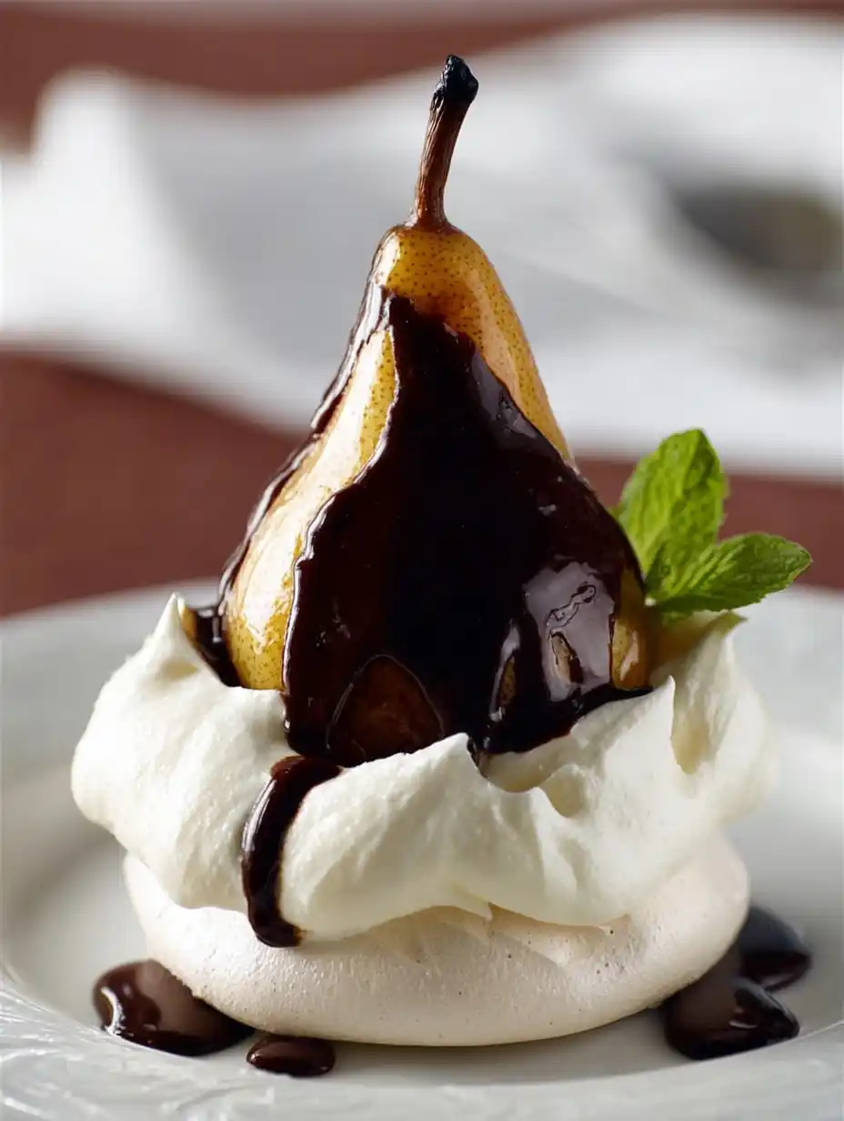 Pear And chocolate mini Pavlovas