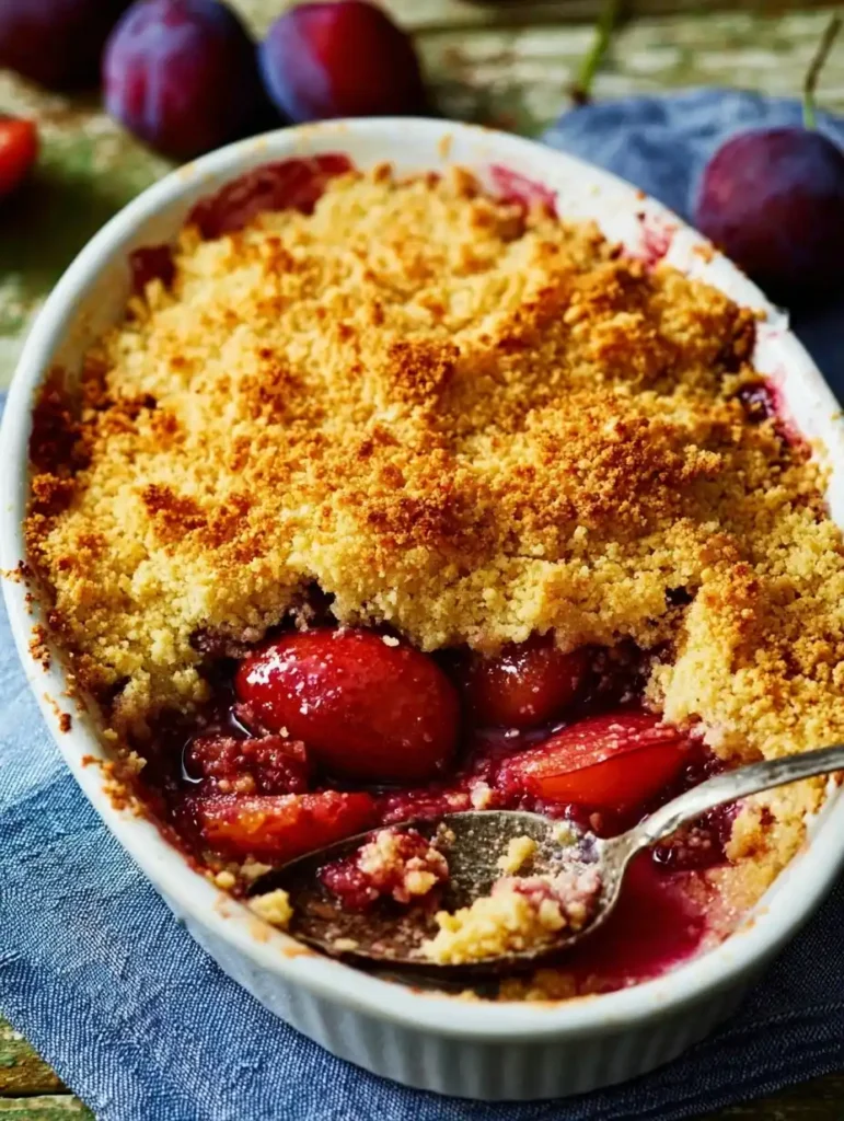 Plum Crumble Cinnamon-spiced Plums Crunchy Topping Almonds Plum Crumble