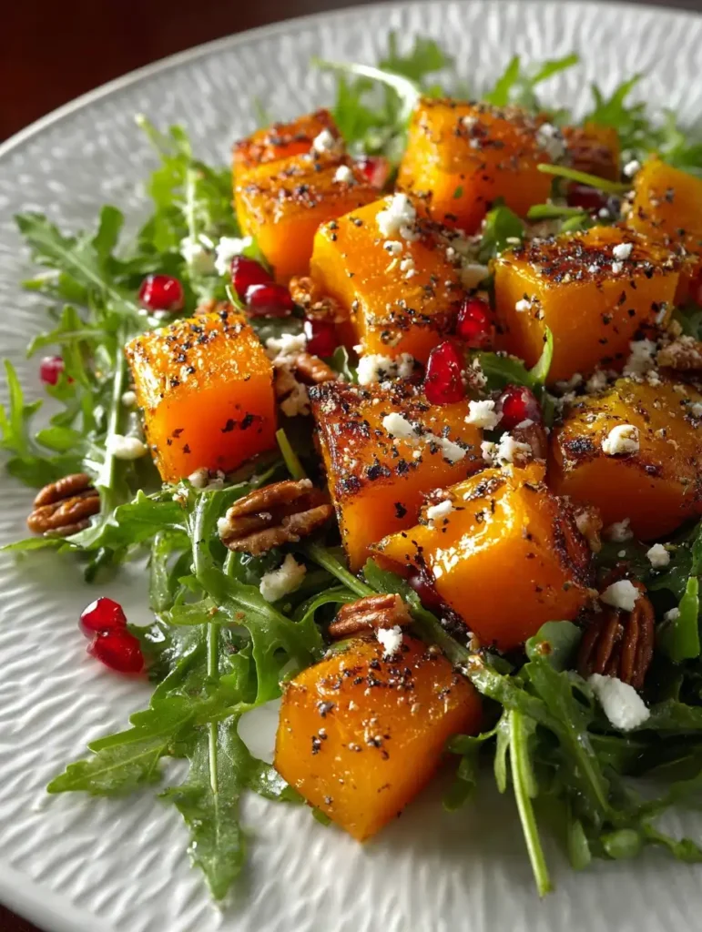 Roasted Butternut Squash Salad with Arugula, Pecans, and Feta