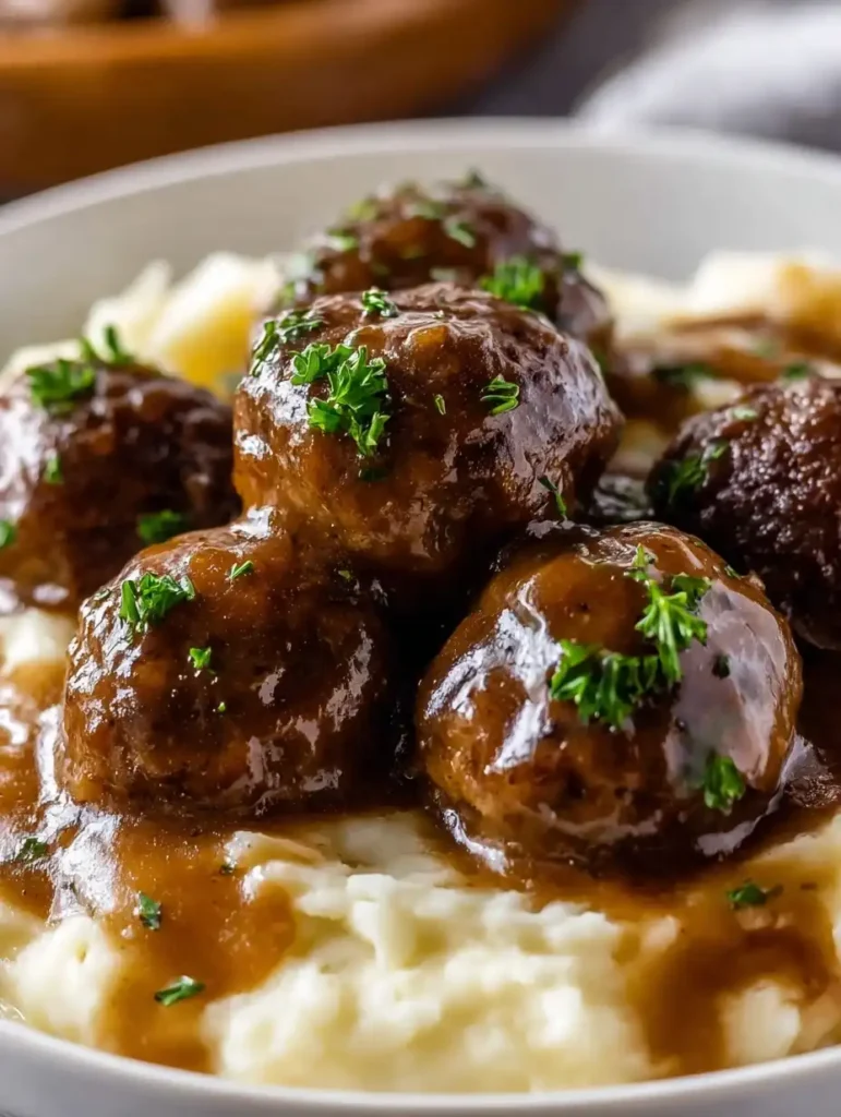 Salisbury Steak Meatballs Recipe Easy Salisbury Steak Meatballs Homemade Salisbury Steak Meatballs Gluten-free Salisbury S...