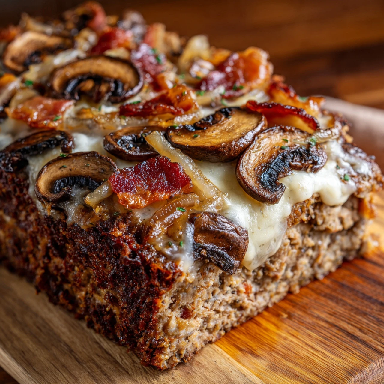 Bacon Mushroom Swiss Cheese Meatloaf Recipe Easy Bacon Mushroom Swiss Meatloaf Homemade Swiss Cheese Meatloaf With Bacon L...