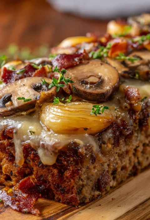 Bacon Mushroom Swiss Cheese Meatloaf Recipe Easy Bacon Mushroom Swiss Meatloaf Homemade Swiss Cheese Meatloaf With Bacon L...