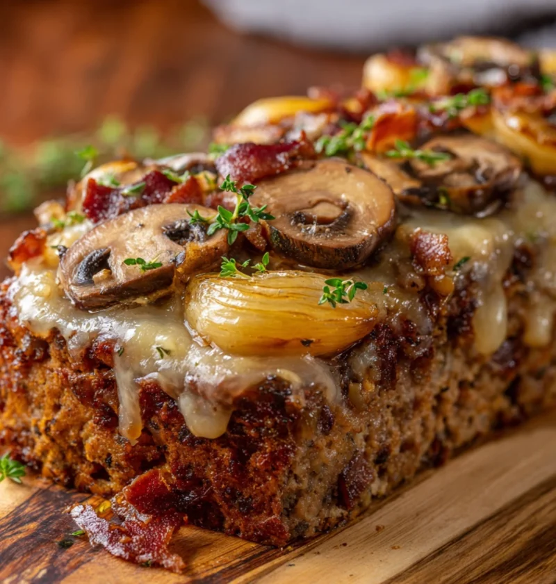 Bacon Mushroom Swiss Cheese Meatloaf Recipe Easy Bacon Mushroom Swiss Meatloaf Homemade Swiss Cheese Meatloaf With Bacon L...