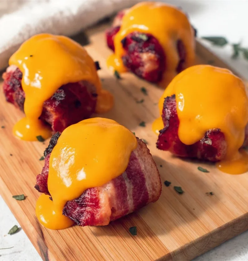 Cheddar Stuffed BBQ Bacon Bombs Recipe Homemade Cheddar Stuffed Bacon Bombs BBQ Bacon Bombs With Cheddar Filling Best Chee...