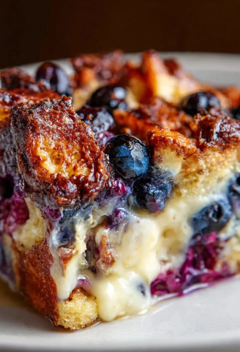 Easy Blueberry Cream Cheese Croissant Bake Best Blueberry Croissant Casserole Recipe Overnight Blueberry Cream Cheese Croi...