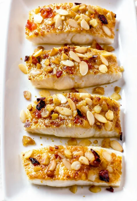 Roasted White Fish With Lemony Almondine