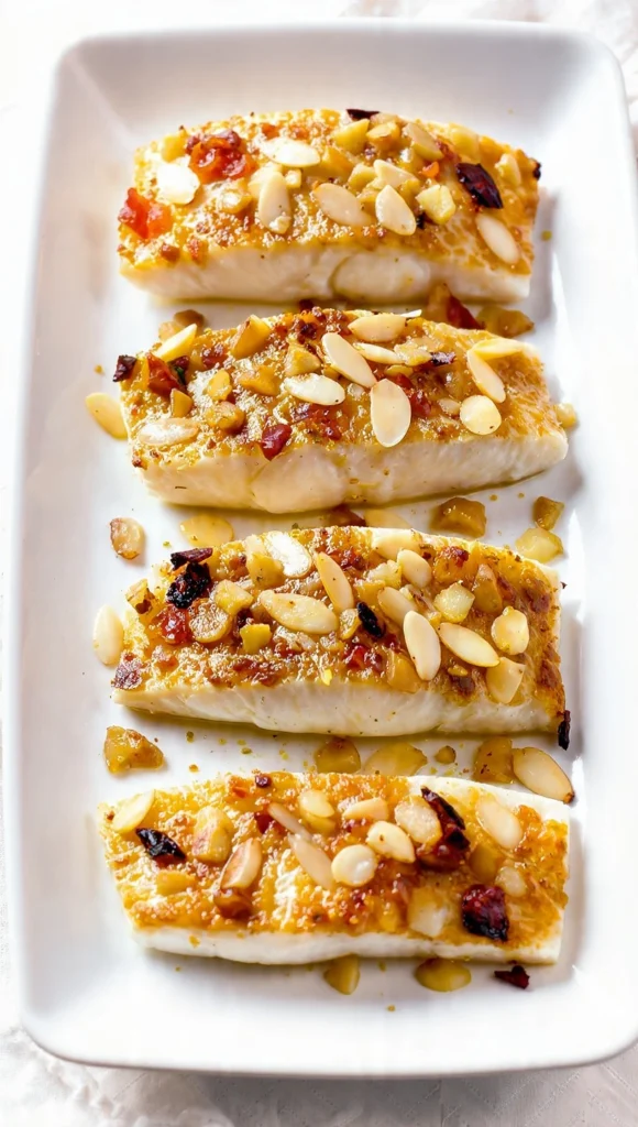 Roasted White Fish With Lemony Almondine
