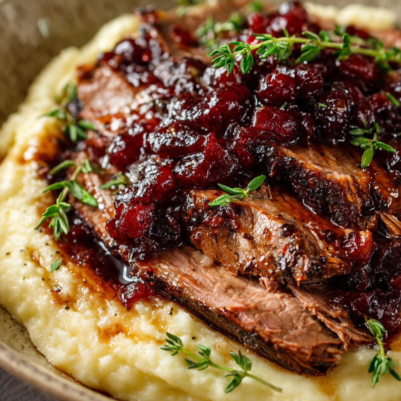 Slow-Braised Beef Roast with Cranberry Balsamic Glaze