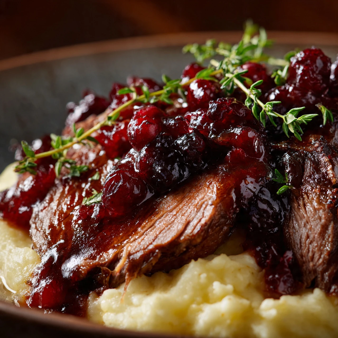 Slowbraised Beef Roast Cranberry Balsamic Glaze