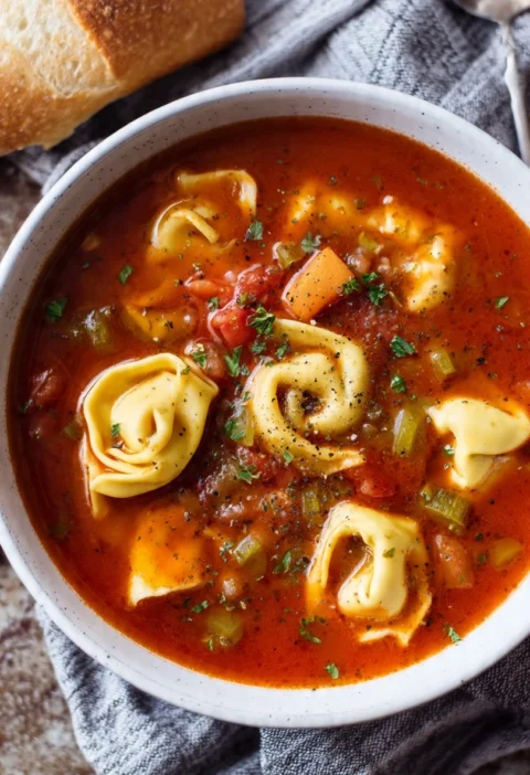 Slowcooker Chicken Tortellini Tomato Soup