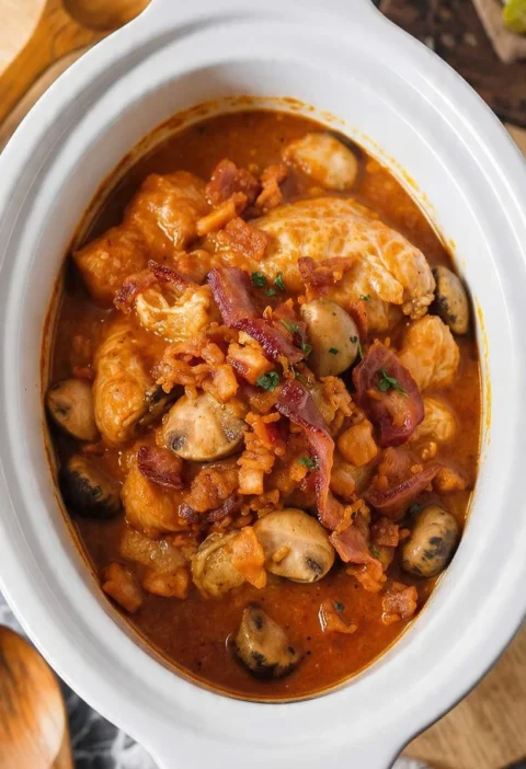 Slow Cooker Chicken Cacciatore Mushrooms Bacon