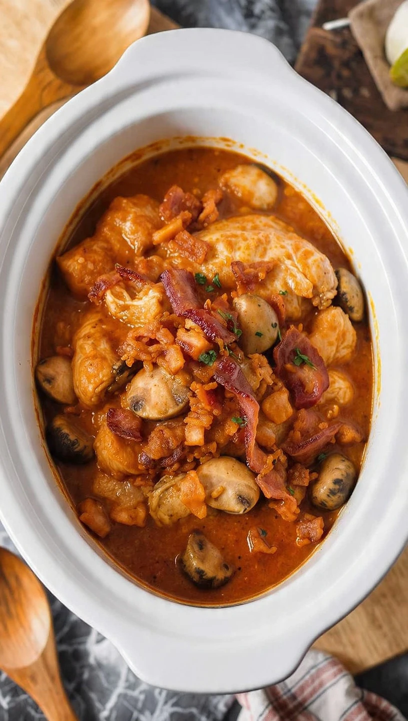 Slow Cooker Chicken Cacciatore With Mushrooms and Bacon