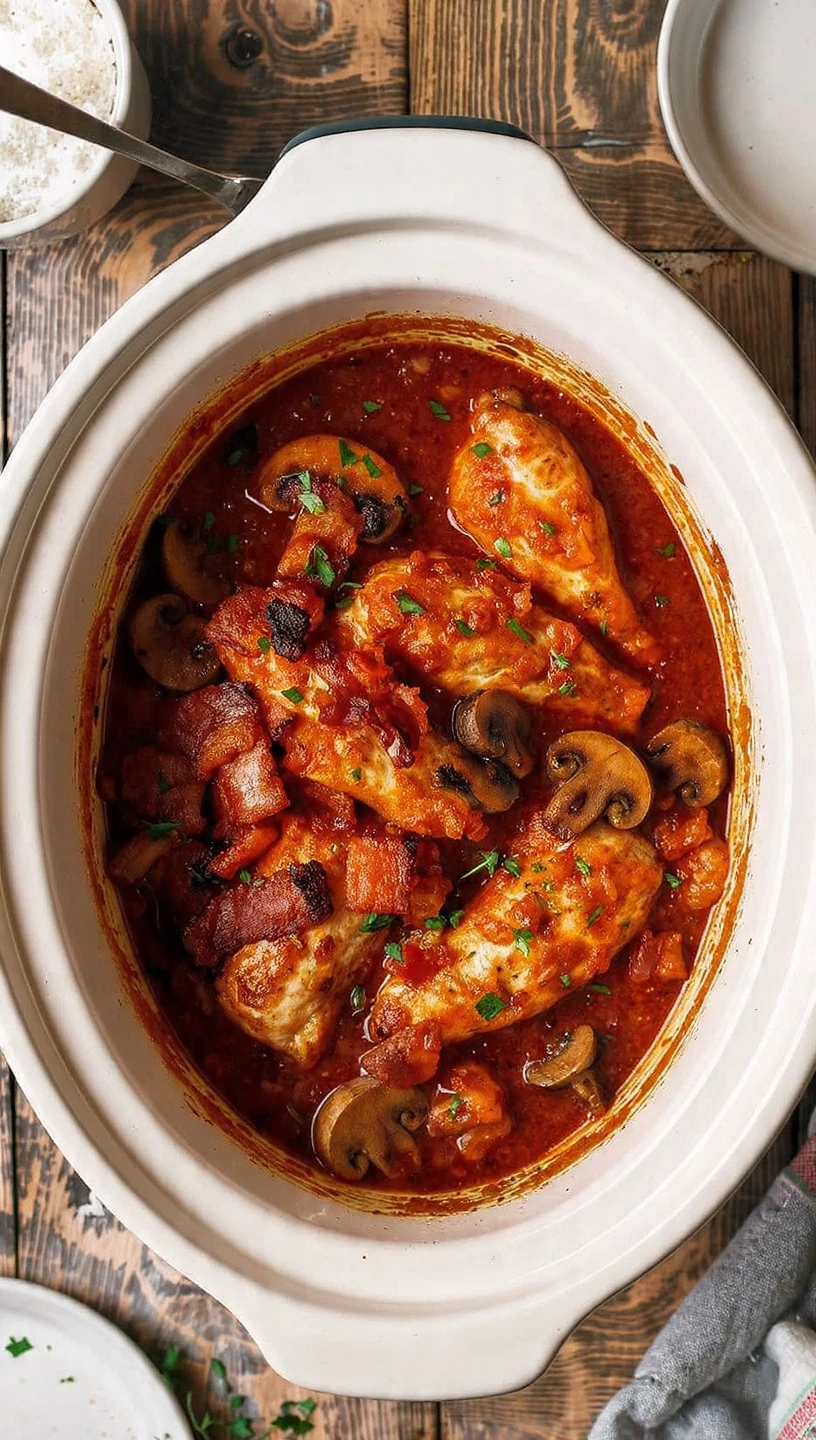Slow Cooker Chicken Cacciatore Mushrooms Bacon