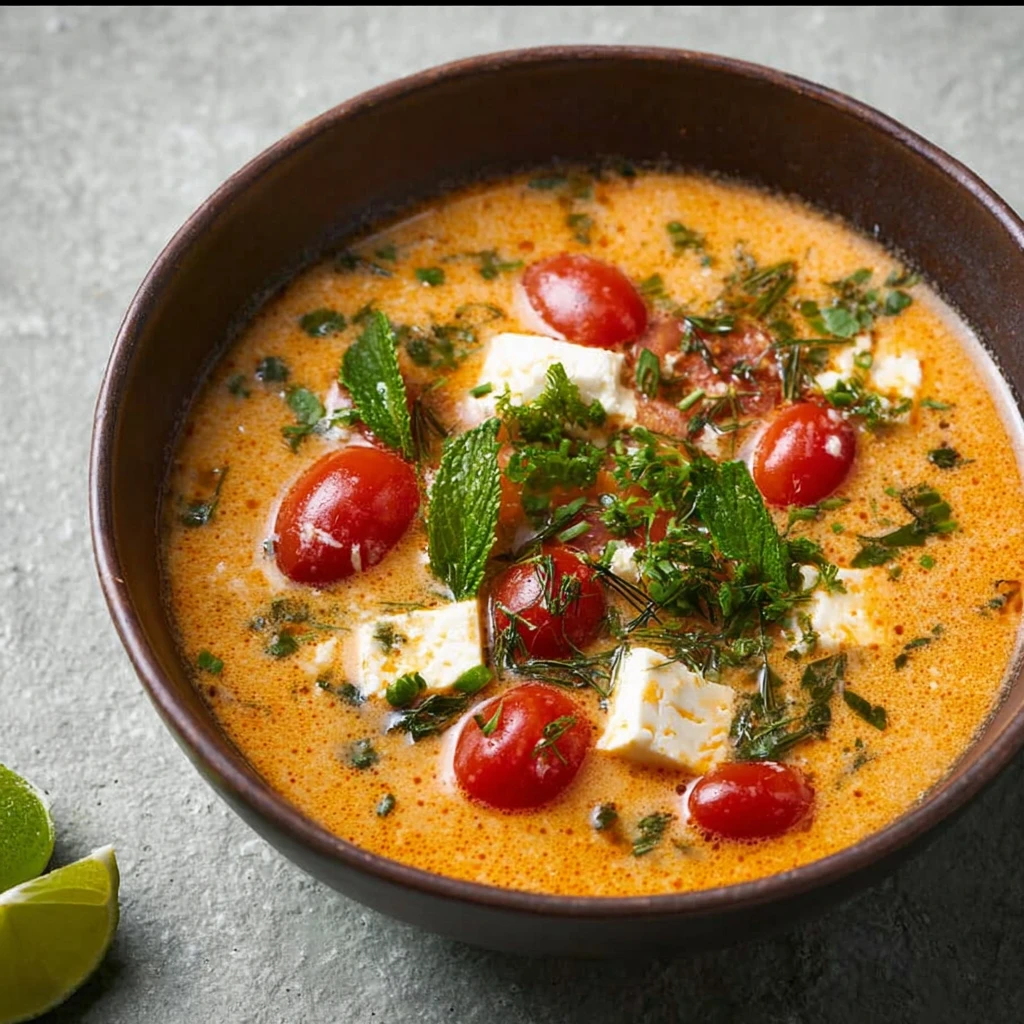 Brothy Thai Curry Silken Tofu Herbs