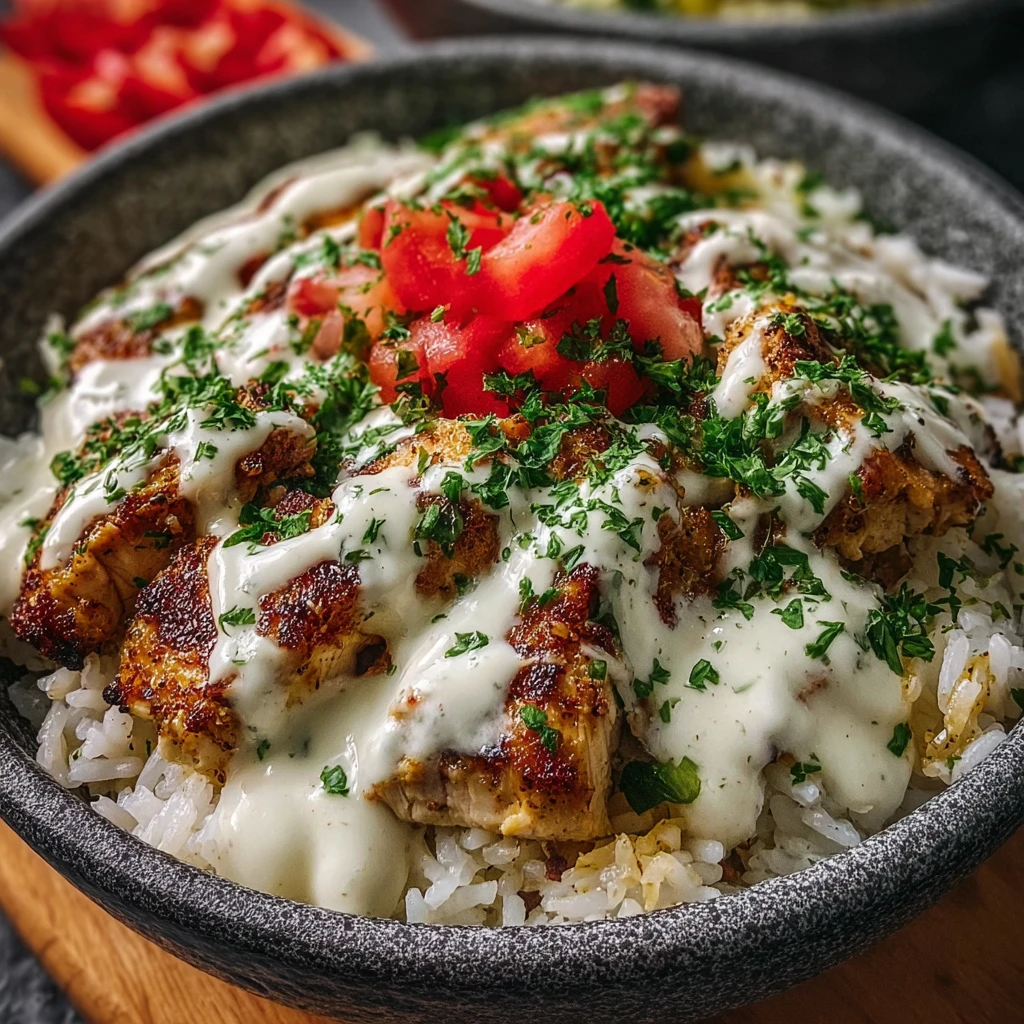 Chicken Rice Bowls Creamy Garlic Sauce