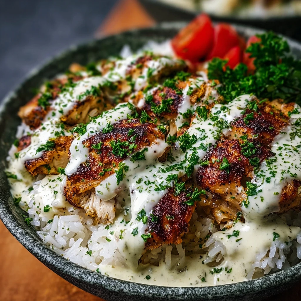 Chicken Rice Bowls Creamy Garlic Sauce