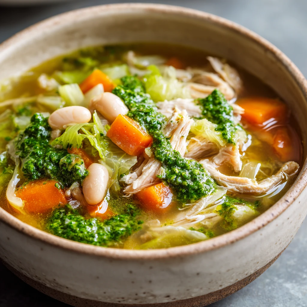 One-Pot High-Protein Chicken, Cabbage & White Bean Soup