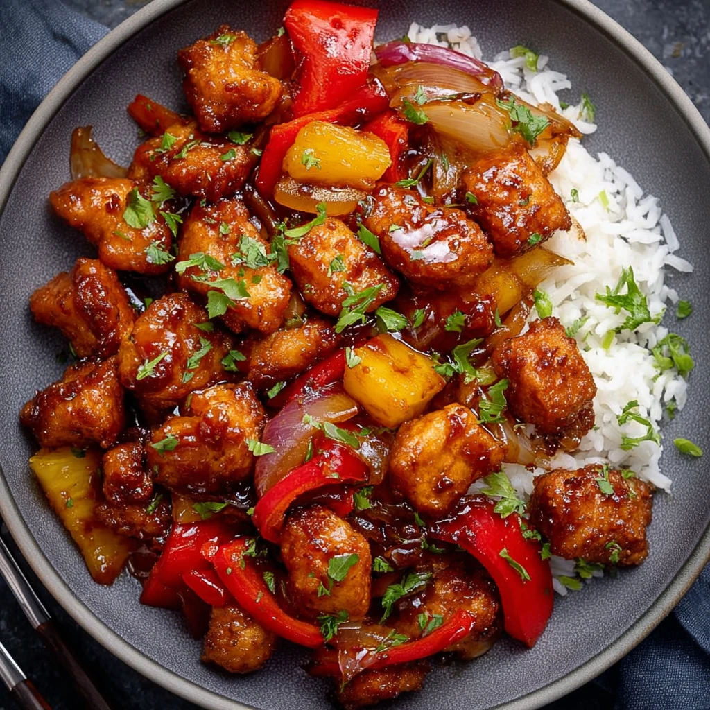 Sweet Savory Pineapple Glazed Chicken Stirfry Peppers Onions