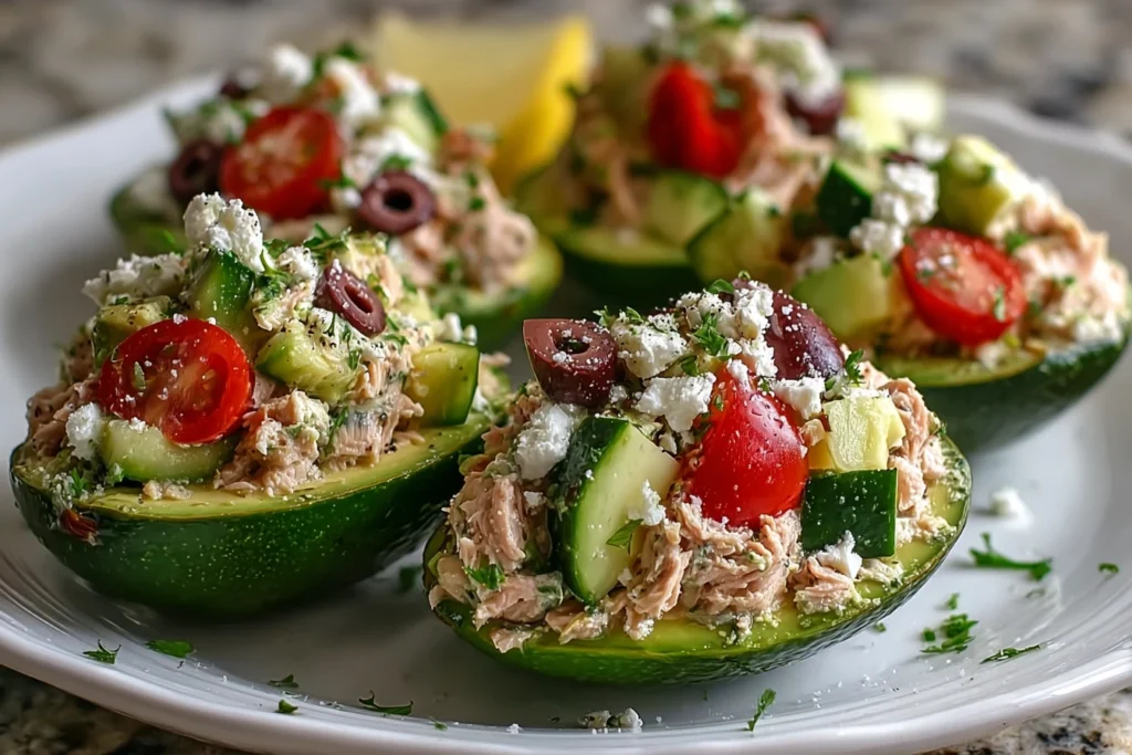 Mediterranean Tuna Salad Stuffed Avocados