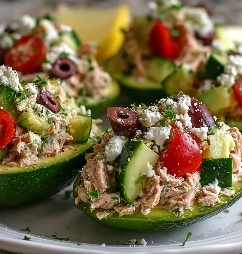 Mediterranean Tuna Salad Stuffed Avocados