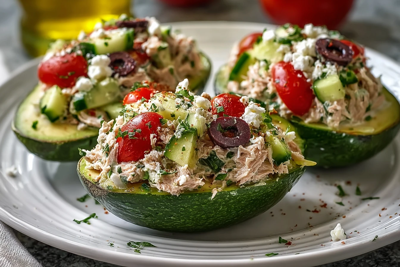 Mediterranean Tuna Salad Stuffed Avocados