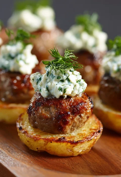 Mini Greek Meatball Bites Tzatziki Perfect Party Appetizer