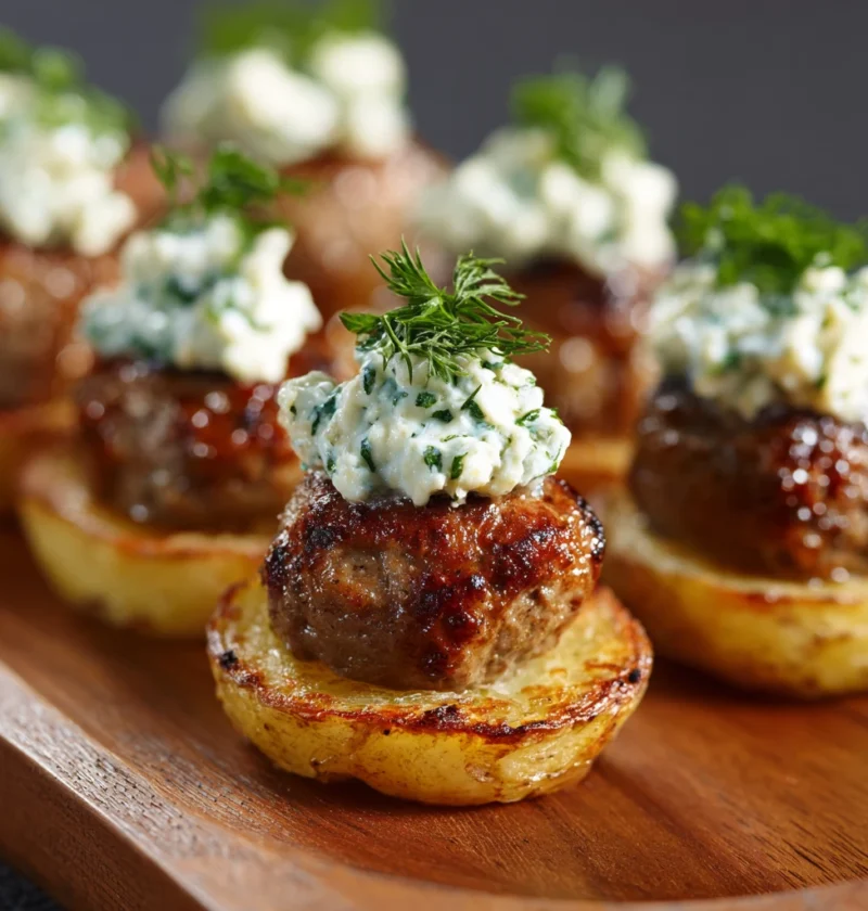 Mini Greek Meatball Bites Tzatziki Perfect Party Appetizer