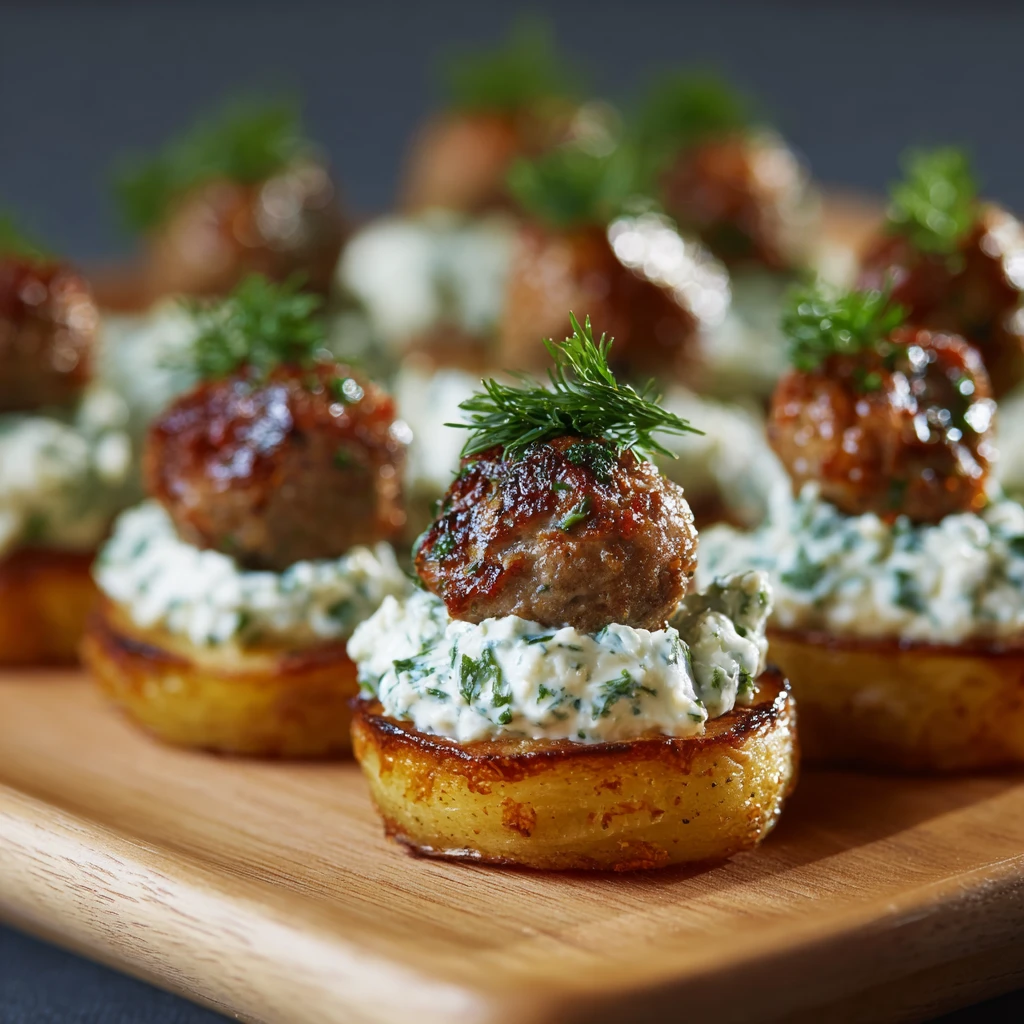 Mini Greek Meatball Bites Tzatziki Perfect Party Appetizer