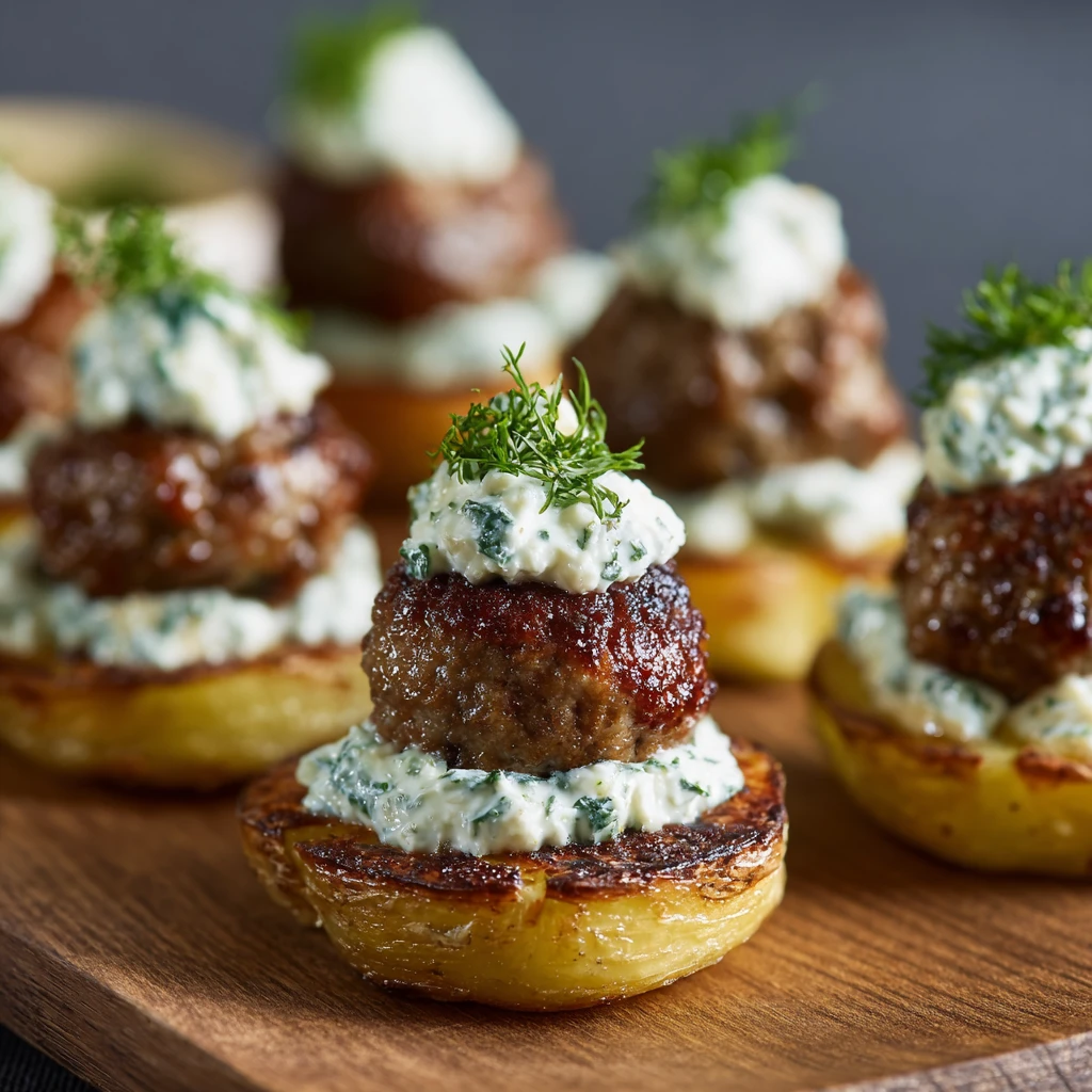 Mini Greek Meatball Bites Tzatziki Perfect Party Appetizer