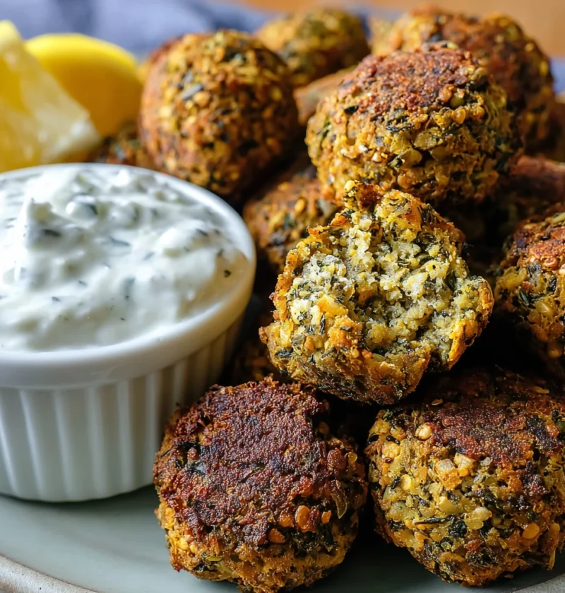 Baked Greek Lentil Meatballs Tzatziki Highprotein Dinner