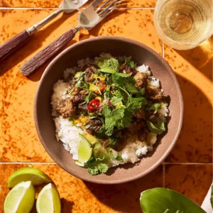 Spicy Beef Larb with Coconut Rice