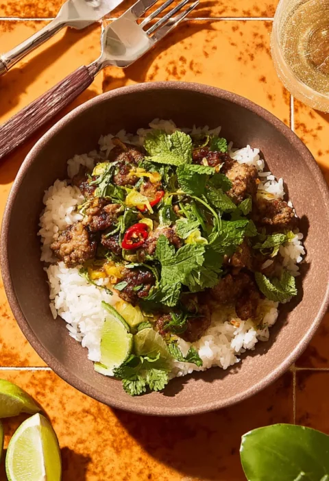 Spicy Beef Larb with Coconut Rice