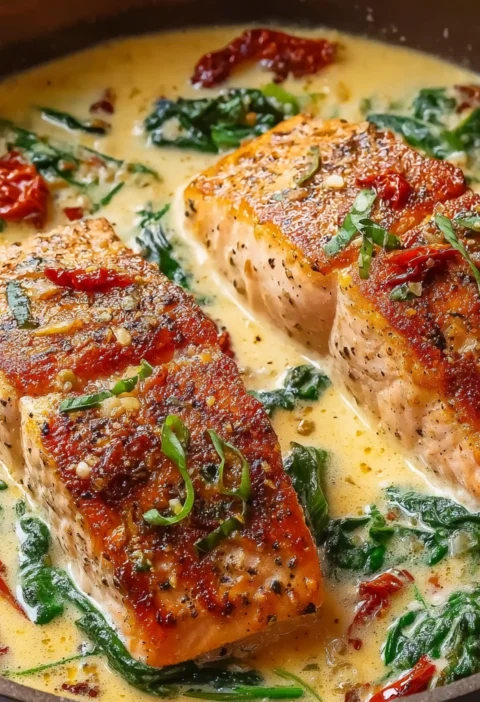 Creamy Tuscan Salmon Sundried Tomatoes Recipe Image