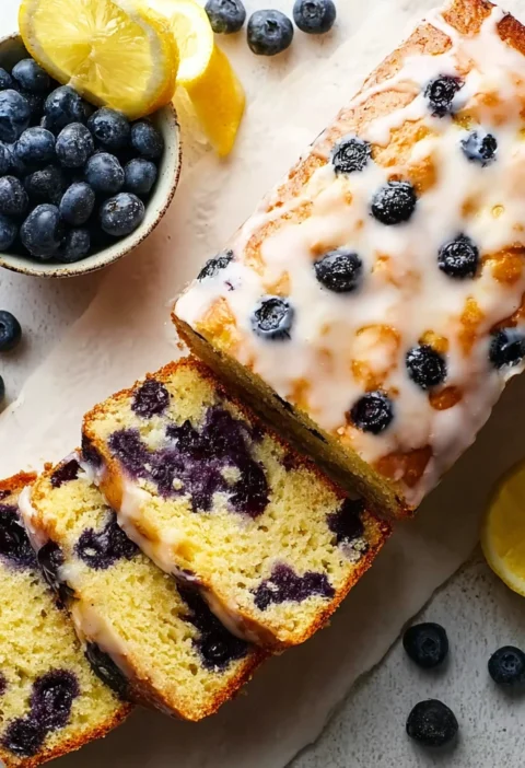 Lemon Blueberry Loaf Cake Glaze Recipe Image