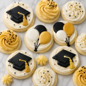 Vanilla Grad Cookies with Buttercream Frosting