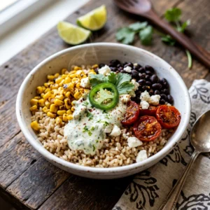 Black Bean and Rice Bowl with Cilantro Lime Yogurt Sauce
