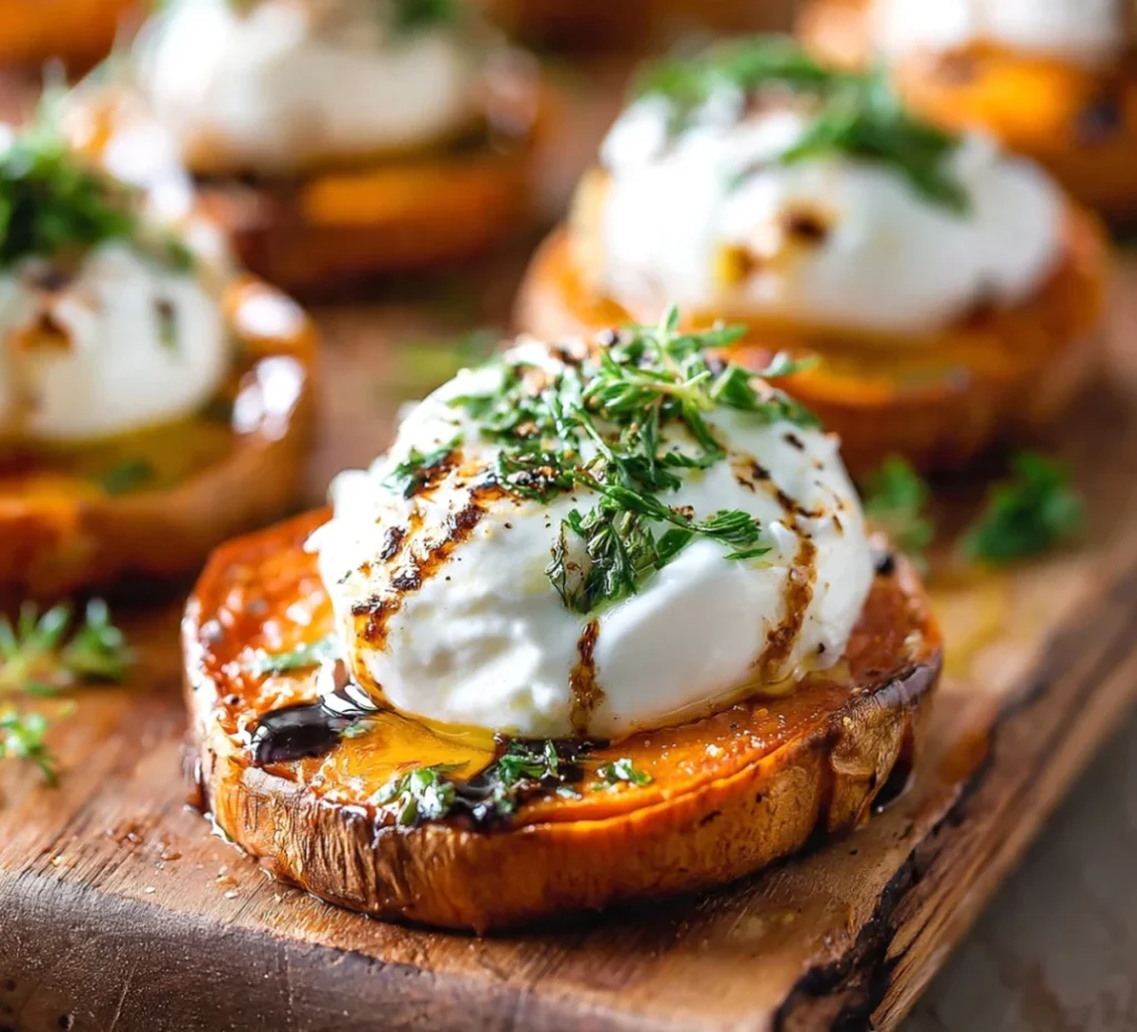 Melty Burrata Sweet Potato Appetizers & Easy to make and Tasty - Melty Burrata Sweet Potato Appetizers & Easy to make and Tasty
